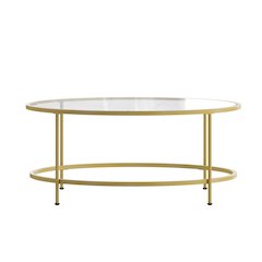 Round Coffee Table - Modern Clear Glass Coffee Table with Brushed Gold Frame