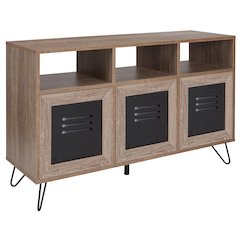 44"W 3 Shelf Storage Console/Cabinet with Metal Doors in Wood Grain Finish