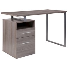 Light Ash Wood Grain Finish Computer Desk with Two Drawers and Silver Metal Frame
