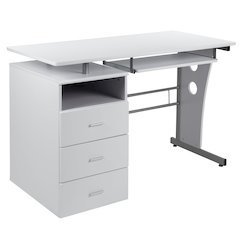 White Desk with Three Drawer Pedestal and Pull-Out Keyboard Tray