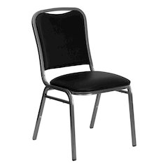 Stacking Banquet Chair in Black Vinyl - Silver Vein Frame