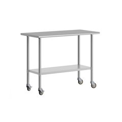 Rawcliffe Portable Prep and Work Table with Top Shelf, Undershelf and 4 Casters