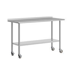 Portable Prep and Work Table with Stainless Steel Top Shelf, 1.5" Backsplash