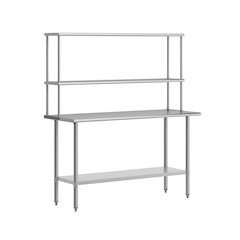 Portable Prep and Work Table with Top Shelf, Double Overshelves and Undershelf