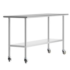 24x72 Portable Prep and Work Table with Top Shelf, Undershelf, 4 Casters