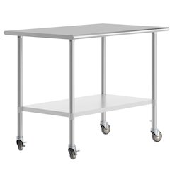 30x48 Portable Prep and Work Table with Top Shelf, Undershelf, 4 Casters