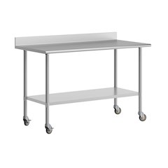 30" x 60" Prep and Work Table with Stainless Steel Top Shelf, 4" Backsplash