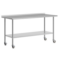 Portable Prep and Work Table with Stainless Steel Top Shelf, 1.5" Backsplash