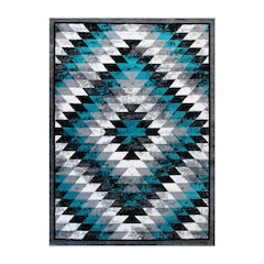 Southwestern 6' x 9' Turquoise Area Rug - Olefin Rug with Jute Backing