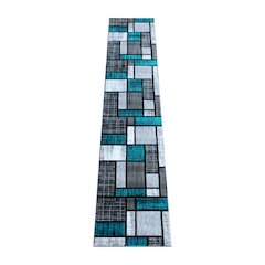 2' x 11' Turquoise Color Bricked Olefin Area Rug