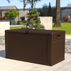 120 Gallon Plastic Deck Box - Waterproof Storage Box, Brown
