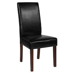 Black LeatherSoft Upholstered Panel Back Mid-Century Parsons Dining Chair