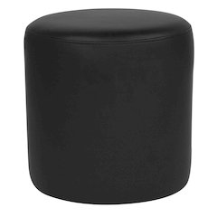Taut Upholstered Round Ottoman Pouf in Black LeatherSoft