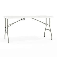 5-Foot Height Adjustable Bi-Fold Granite White Plastic Banquet and Event Folding Table with Carrying Handle