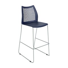Navy Stack Bar Stool with Air-Vent Back and Gray Powder Coated Sled Base