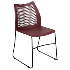 Burgundy Stack Chair with Air-Vent Back and Black Powder Coated Sled Base