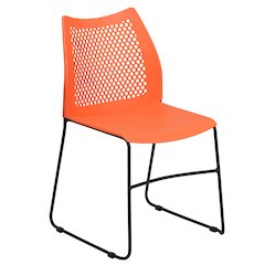 Orange Stack Chair with Air-Vent Back and Black Powder Coated Sled Base