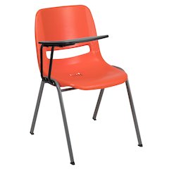 Orange Ergonomic Shell Chair with Right Handed Flip-Up Tablet Arm