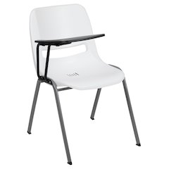White Ergonomic Shell Chair with Right Handed Flip-Up Tablet Arm