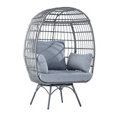 Oversized Wicker Egg Swivel Lounge Chair, Gray Cushions/Gray Frame