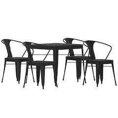 5 Piece Table and Chairs, 31.5" Table with Top, 4 Metal Chairs with Seats, Black