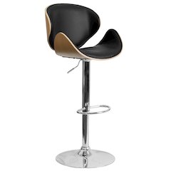 Beech Bentwood Adjustable Height Barstool with Curved Back and Black Vinyl Seat
