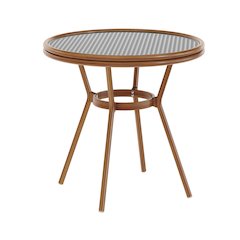 Classic Commercial Grade Bistro Table, Black & White Rattan/Natural Frame