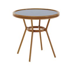 Classic Commercial Grade Bistro Table, Navy & White Rattan/Natural Frame