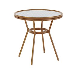 Classic Commercial Grade Bistro Table, White & Navy Rattan/Natural Frame