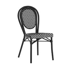 Bistro Stacking Chair, Black and White PE Rattan and Black Aluminum Frame