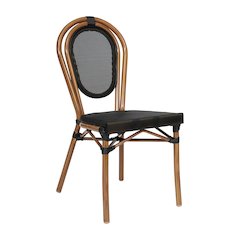 Bistro Stacking Chair, Black Textilene and Bamboo Print Aluminum Frame, Natural