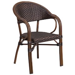 Dark Brown Rattan Restaurant Patio Chair with Red Bamboo-Aluminum Frame