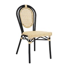 Bistro Stacking Chair, Natural PE Cane Rattan and Black Aluminum Frame
