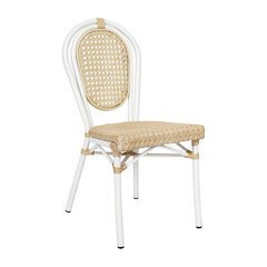 Bistro Stacking Chair, Natural PE Cane Rattan and White Aluminum Frame