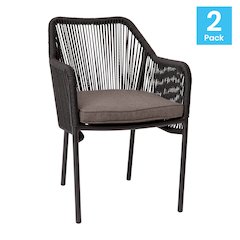 Set of 2 All-Weather Black Woven Stacking Club Chairs