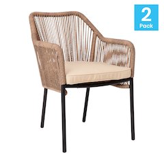 Set of 2 All-Weather Natural Woven Stacking Club Chairs
