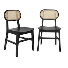 Set of 2 Cane Rattan Dining and Event Chairs with Solid Wood Frame and Seat
