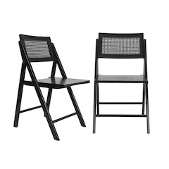 Set of 2 Commercial Cane Rattan Folding Dining and Event Chairs, Black