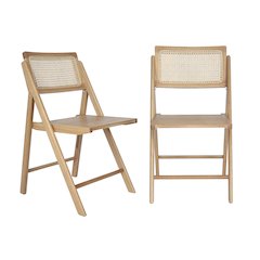 Set of 2 Commercial Cane Rattan Folding Dining and Event Chairs, Natural