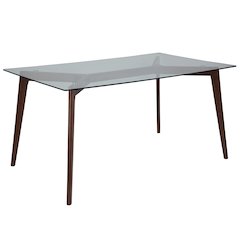 35.25" x 59" Rectangular Solid Walnut Wood Table with Clear Glass Top
