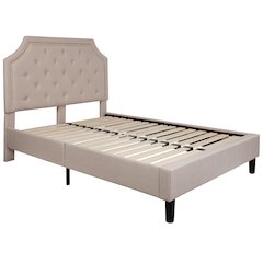Full Size Arched Tufted Upholstered Platform Bed in Beige Fabric