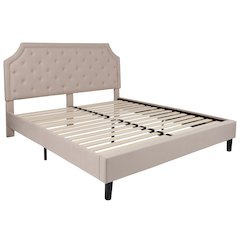 King Size Arched Tufted Upholstered Platform Bed in Beige Fabric