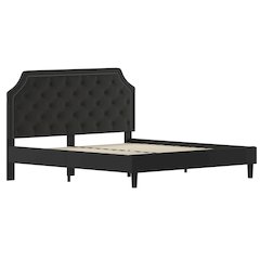 King Size Arched Tufted Upholstered Platform Bed in Black Fabric