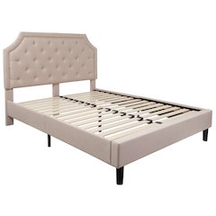Queen Size Arched Tufted Upholstered Platform Bed in Beige Fabric