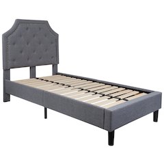 Twin Size Tufted Upholstered Platform Bed in Light Gray Fabric