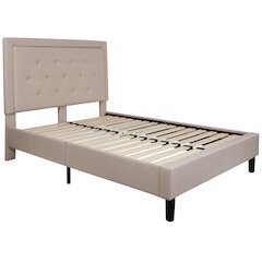 Full Size Panel Tufted Upholstered Platform Bed in Beige Fabric