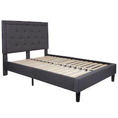 Full Size Tufted Upholstered Platform Bed in Dark Gray Fabric