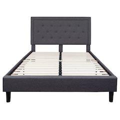 Queen Size Panel Tufted Upholstered Platform Bed in Dark Gray Fabric