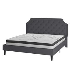 King Size Tufted Upholstered Platform Bed in Dark Gray Fabric