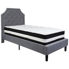 Twin Size Arched Tufted Upholstered Platform Bed in Light Gray Fabric with Pocket Spring Mattress